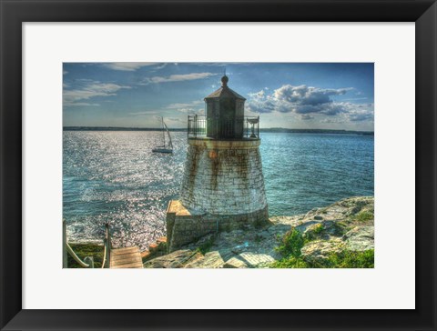Framed RI Lighthouse And Sloop Print