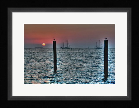 Framed Key West Sunset Two Pilings Print