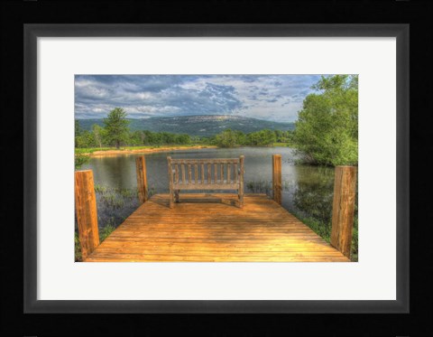 Framed Mountain Dock and Bench I Print