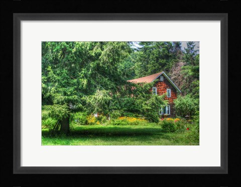 Framed Pine Tree and Cottages Print