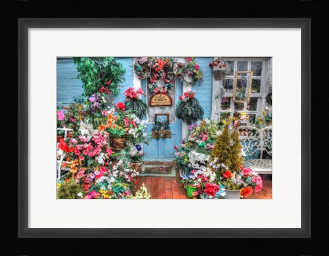 Framed Plastic Flowers Welcome Print