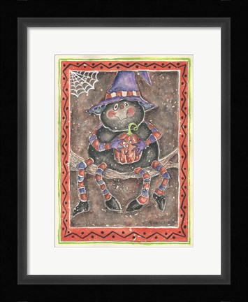 Framed Spider Holding Pumpkin Print