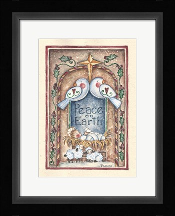 Framed Peace on Earth Doves and Nativity Print