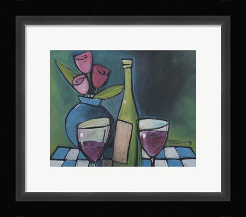 Framed Wine And Flower Print