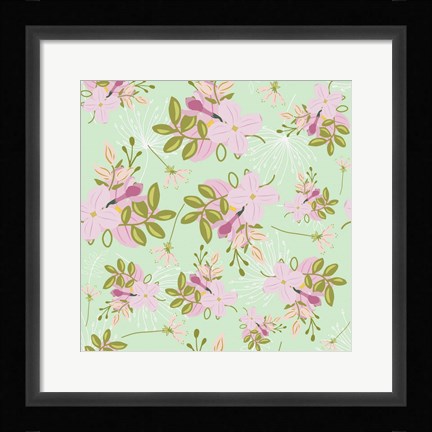 Framed Pink Mint Floral Pattern Print