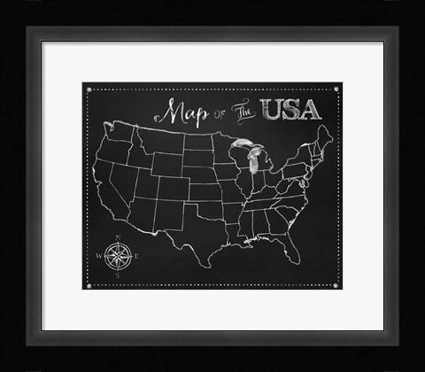 Framed Chalkboard US Map Print