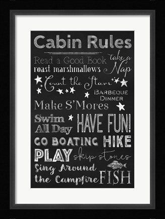 Framed Chalkboard Cabin Rules Print