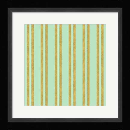 Framed Golden Mint Stripes 2 Print