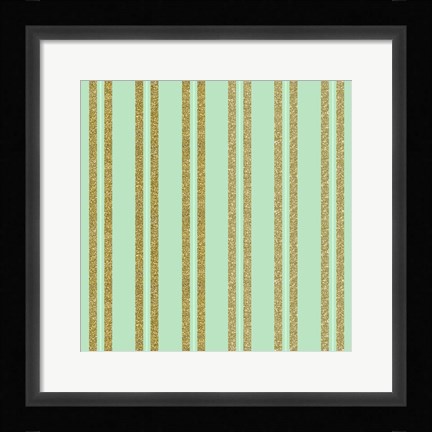 Framed Golden Mint Stripes Print