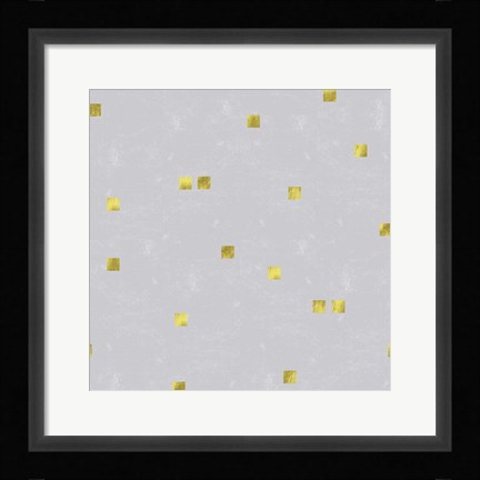 Framed Grey Linen Golden Squares Confetti Print