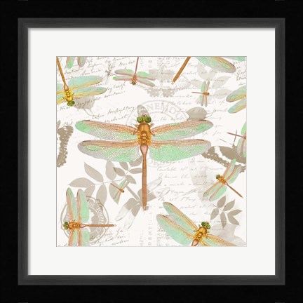 Framed Vintage Botanicals Dragonfly Pattern Copper Print