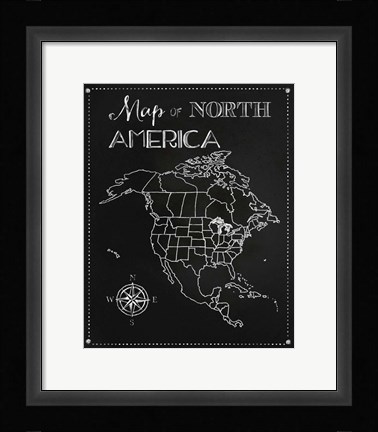 Framed Chalk Map Of North America Print