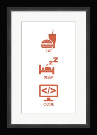Framed Eat Sleep Code - Orange Icons Print