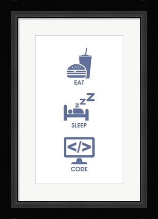 Framed Eat Sleep Code - Blue Icons Print