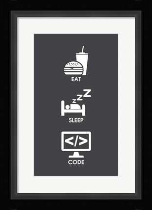 Framed Eat Sleep Code - White Icons Print
