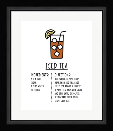 Framed Iced Tea Recipe White Background Print
