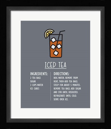 Framed Iced Tea Recipe Gray Background Print