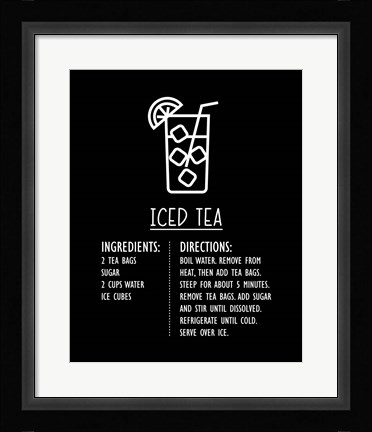 Framed Iced Tea Recipe Black Background Print
