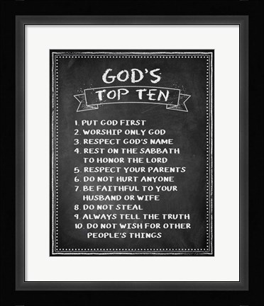Framed God's Top Ten Chalkboard Print