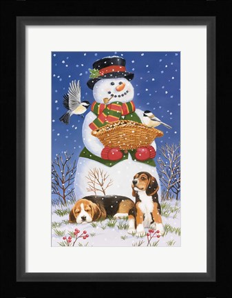 Framed Snowman, Birds and Beagles Print
