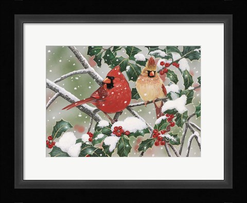 Framed Snowy Perch - Cardinals Print