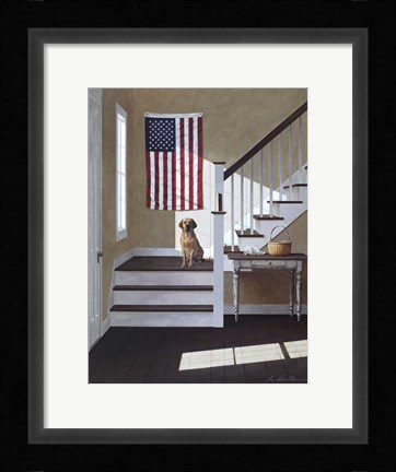Framed Dog On Stairs Print