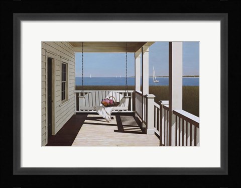 Framed Flower Basket On Swing Chair Print