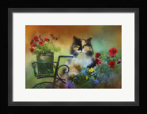 Framed Calico In The Garden Print