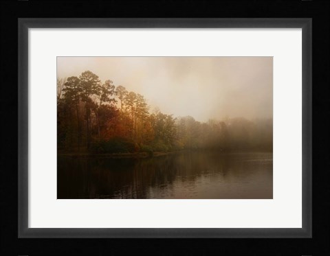 Framed Foggy Morning At Lake LaJoie Print