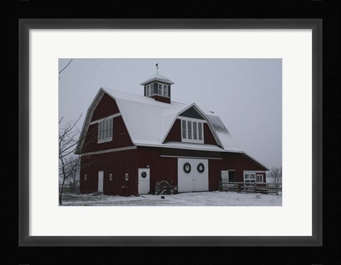Framed Red Barn in Winter Print