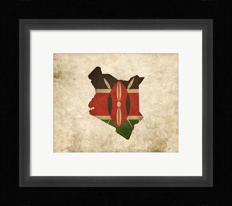 Framed Map with Flag Overlay Kenya Print