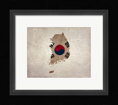 Framed Map with Flag Overlay South Korea Print