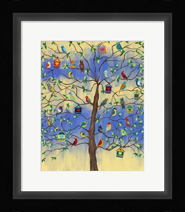 Framed Bird and Bird Houses on Tree Print