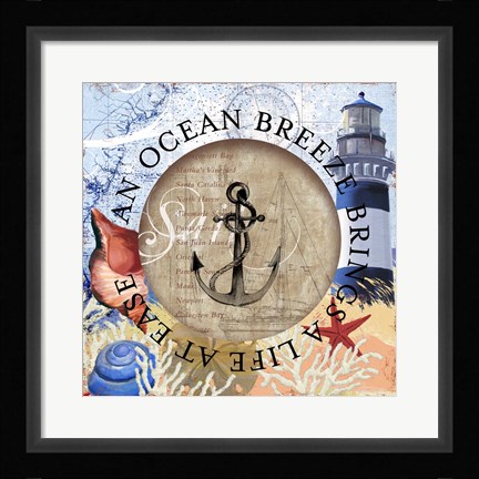 Framed Circled Lighthouse 2 Print