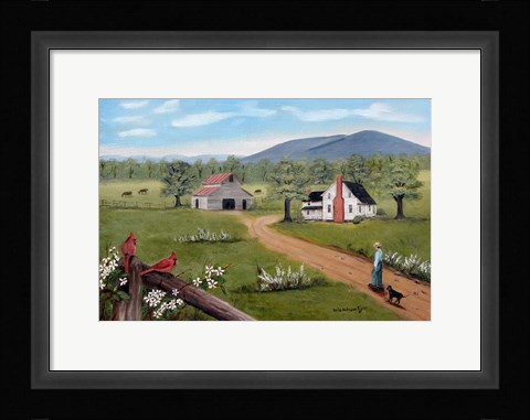 Framed Baker's Mtn. and Cardinals Print