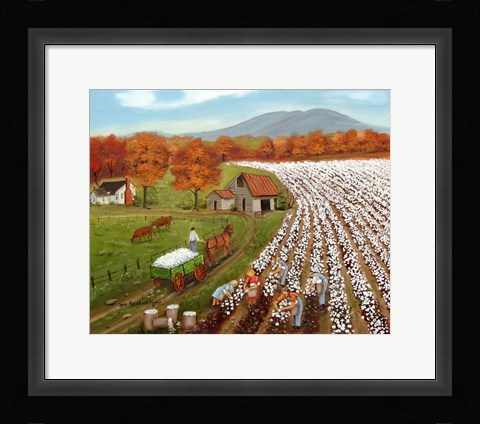 Framed Cotton Field and Baker's Mtn Print