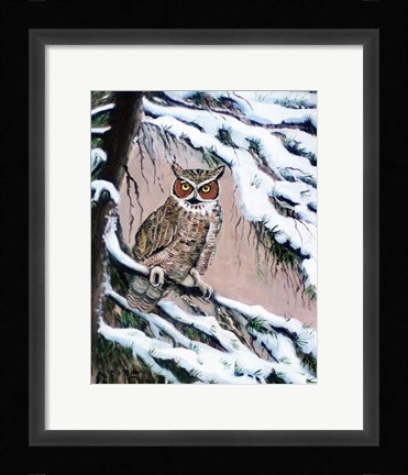 Framed Great Horned Owl In Winter Print