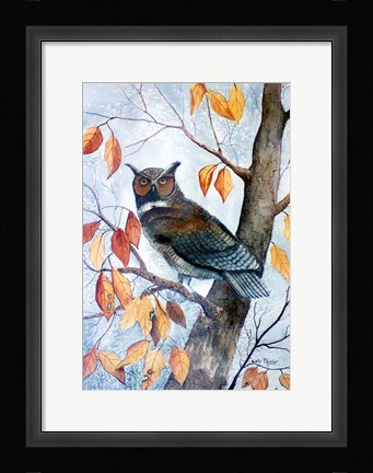 Framed Owl and Autumn Leaves Print