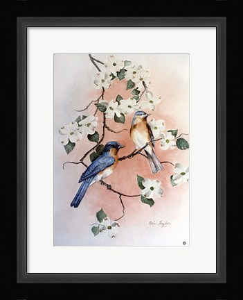Framed Bluebirds and Dogwood Print