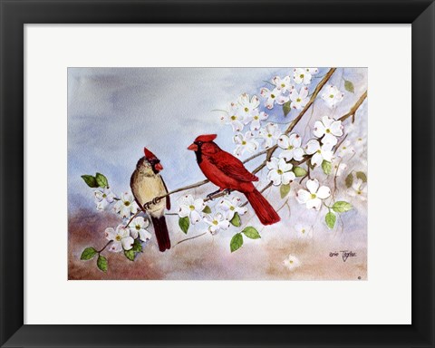 Framed Cardinals and Dogwood Print