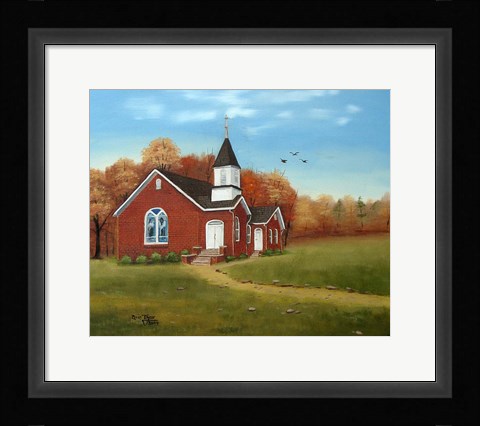 Framed Palm Tree Church in Autumn Print