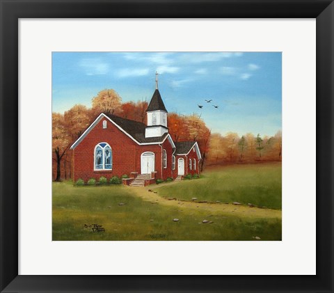 Framed Palm Tree Church in Autumn Print
