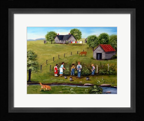 Framed Pickin' Blackberries 5 Print