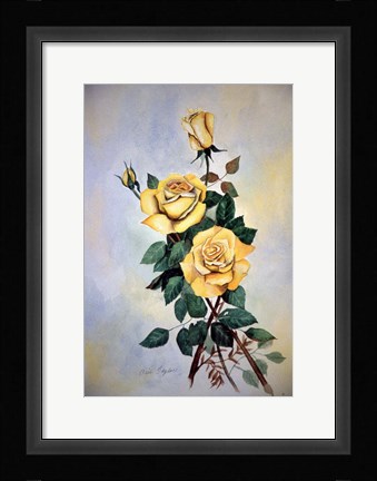 Framed Yellow Roses Sprig Print