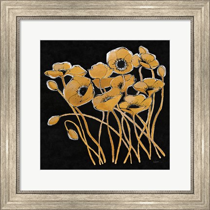 Framed Gold Black Line Poppies I v2 Print
