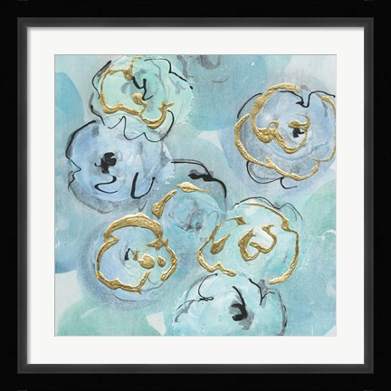 Framed Gold Edged Teal I Print