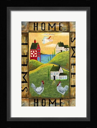 Framed Home Sweet Home Chicken Rooster Angel Flag- Print