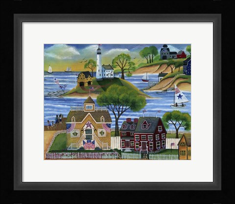 Framed Americana Seaside Lighthouse Print