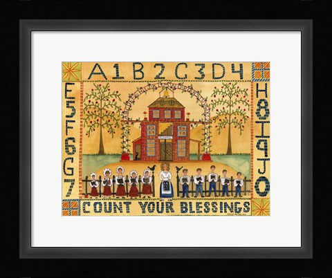 Framed Count Your Blessings School Sampler Print