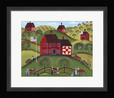 Framed Primitive Americana Red Apple Barn Print
